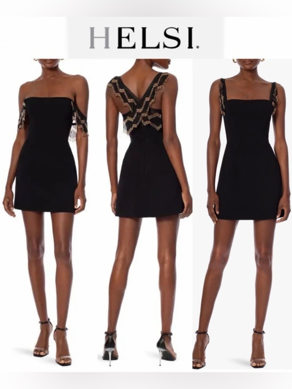 HELSI Cleo Beaded Fringe Crepe Cocktail Black Sz XS NWT $395